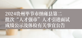 2024贵州毕节市纳雍县第二批次“人才强市”人才引进面试成绩公示及体检有关事宜公告