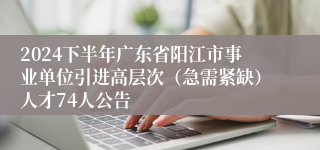 2024下半年广东省阳江市事业单位引进高层次（急需紧缺）人才74人公告