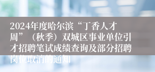2024年度哈尔滨“丁香人才周”（秋季）双城区事业单位引才招聘笔试成绩查询及部分招聘岗位取消的通知