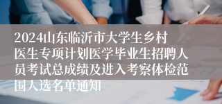 2024山东临沂市大学生乡村医生专项计划医学毕业生招聘人员考试总成绩及进入考察体检范围人选名单通知
