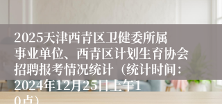 2025天津西青区卫健委所属事业单位、西青区计划生育协会招聘报考情况统计（统计时间：2024年12月25日上午10点）