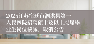 2025江苏宿迁市泗洪县第一人民医院招聘硕士及以上应届毕业生岗位核减、取消公告