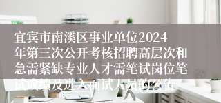 宜宾市南溪区事业单位2024年第三次公开考核招聘高层次和急需紧缺专业人才需笔试岗位笔试成绩及进入面试人员的公告