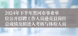 2024年下半年黑河市事业单位公开招聘工作人员逊克县岗位总成绩及拟进入考核与体检人员的通知