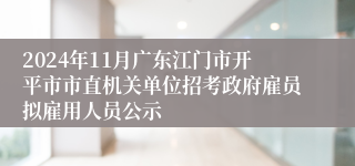 2024年11月广东江门市开平市市直机关单位招考政府雇员拟雇用人员公示