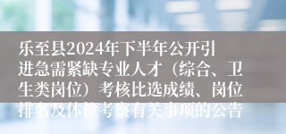 乐至县2024年下半年公开引进急需紧缺专业人才（综合、卫生类岗位）考核比选成绩、岗位排名及体检考察有关事项的公告