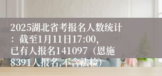 2025湖北省考报名人数统计：截至1月11日17:00，已有人报名141097（恩施8391人报名,不含法检）
