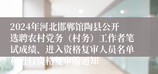 2024年河北邯郸馆陶县公开选聘农村党务（村务）工作者笔试成绩、进入资格复审人员名单和进行资格复审的通知