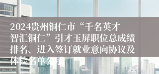 2024贵州铜仁市“千名英才智汇铜仁”引才玉屏职位总成绩排名、进入签订就业意向协议及体检名单公示