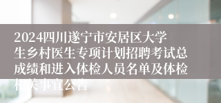 2024四川遂宁市安居区大学生乡村医生专项计划招聘考试总成绩和进入体检人员名单及体检相关事宜公告