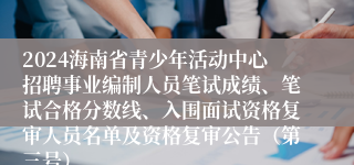 2024海南省青少年活动中心招聘事业编制人员笔试成绩、笔试合格分数线、入围面试资格复审人员名单及资格复审公告（第三号）