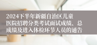 2024下半年新疆自治区儿童医院招聘分类考试面试成绩、总成绩及进入体检环节人员的通告