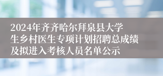 2024年齐齐哈尔拜泉县大学生乡村医生专项计划招聘总成绩及拟进入考核人员名单公示