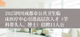 2025四川成都市公共卫生临床医疗中心引进高层次人才（学科带头人、博士）招聘11人公告