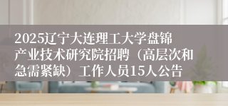 2025辽宁大连理工大学盘锦产业技术研究院招聘（高层次和急需紧缺）工作人员15人公告
