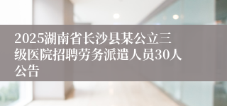 2025湖南省长沙县某公立三级医院招聘劳务派遣人员30人公告