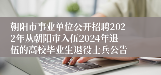 朝阳市事业单位公开招聘2022年从朝阳市入伍2024年退伍的高校毕业生退役士兵公告