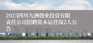 2025四川九洲创业投资有限责任公司招聘资本运营岗2人公告