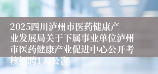 2025四川泸州市医药健康产业发展局关于下属事业单位泸州市医药健康产业促进中心公开考核招聘1人公告