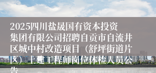 2025四川盐晟国有资本投资集团有限公司招聘自贡市自流井区城中村改造项目（舒坪街道片区）土建工程师岗位体检人员公告