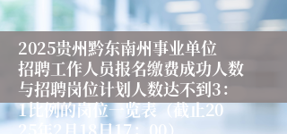 2025贵州黔东南州事业单位招聘工作人员报名缴费成功人数与招聘岗位计划人数达不到3：1比例的岗位一览表（截止2025年2月18日17：00）