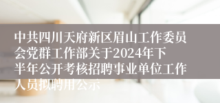 中共四川天府新区眉山工作委员会党群工作部关于2024年下半年公开考核招聘事业单位工作人员拟聘用公示