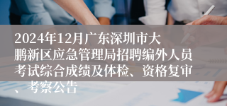 2024年12月广东深圳市大鹏新区应急管理局招聘编外人员考试综合成绩及体检、资格复审、考察公告