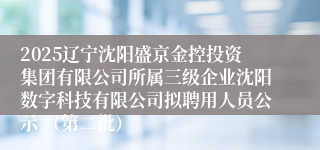 2025辽宁沈阳盛京金控投资集团有限公司所属三级企业沈阳数字科技有限公司拟聘用人员公示 （第二批）