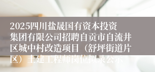2025四川盐晟国有资本投资集团有限公司招聘自贡市自流井区城中村改造项目（舒坪街道片区）土建工程师岗位拟录公示