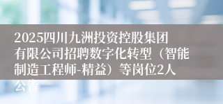 2025四川九洲投资控股集团有限公司招聘数字化转型（智能制造工程师-精益）等岗位2人公告