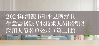 2024年河源市和平县医疗卫生急需紧缺专业技术人员招聘拟聘用人员名单公示（第二批） 