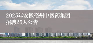 2025年安徽亳州中医药集团招聘25人公告