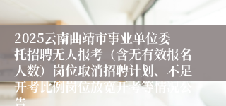2025云南曲靖市事业单位委托招聘无人报考（含无有效报名人数）岗位取消招聘计划、不足开考比例岗位放宽开考等情况公告