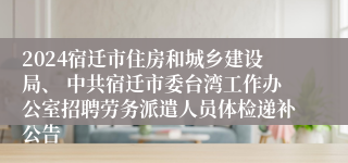2024宿迁市住房和城乡建设局、 中共宿迁市委台湾工作办公室招聘劳务派遣人员体检递补公告