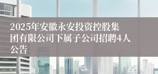 2025年安徽永安投资控股集团有限公司下属子公司招聘4人公告