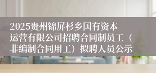 2025贵州锦屏杉乡国有资本运营有限公司招聘合同制员工（非编制合同用工）拟聘人员公示