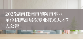 2025湖南株洲市醴陵市事业单位招聘高层次专业技术人才7人公告