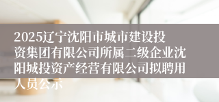 2025辽宁沈阳市城市建设投资集团有限公司所属二级企业沈阳城投资产经营有限公司拟聘用人员公示