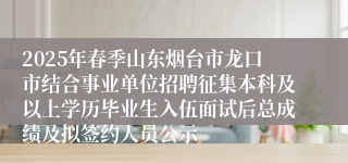 2025年春季山东烟台市龙口市结合事业单位招聘征集本科及以上学历毕业生入伍面试后总成绩及拟签约人员公示