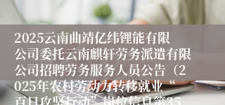 2025云南曲靖亿纬锂能有限公司委托云南麒轩劳务派遣有限公司招聘劳务服务人员公告（2025年农村劳动力转移就业“百日攻坚行动”岗位信息第35期）
