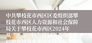 中共攀枝花市西区区委组织部攀枝花市西区人力资源和社会保障局关于攀枝花市西区2024年从“三支一扶”计划人员中考核招聘乡镇事业单位工作人员拟聘用人员公示