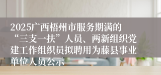 2025广西梧州市服务期满的“三支一扶”人员、两新组织党建工作组织员拟聘用为藤县事业单位人员公示