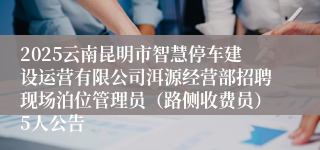 2025云南昆明市智慧停车建设运营有限公司洱源经营部招聘现场泊位管理员（路侧收费员）5人公告