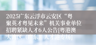 2025广东云浮市云安区“粤聚英才粤见未来”机关事业单位招聘紧缺人才6人公告[粤港澳大湾区（广东）人才港专场]