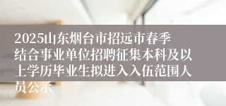 2025山东烟台市招远市春季结合事业单位招聘征集本科及以上学历毕业生拟进入入伍范围人员公示