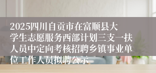 2025四川自贡市在富顺县大学生志愿服务西部计划三支一扶人员中定向考核招聘乡镇事业单位工作人员拟聘公示