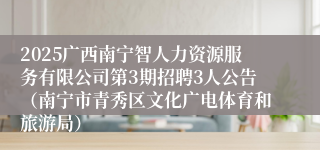 2025广西南宁智人力资源服务有限公司第3期招聘3人公告（南宁市青秀区文化广电体育和旅游局）