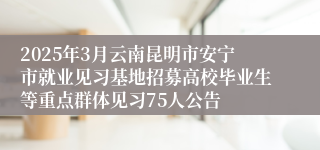 2025年3月云南昆明市安宁市就业见习基地招募高校毕业生等重点群体见习75人公告