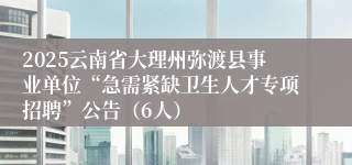 2025云南省大理州弥渡县事业单位“急需紧缺卫生人才专项招聘”公告（6人）