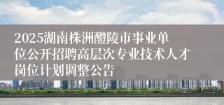 2025湖南株洲醴陵市事业单位公开招聘高层次专业技术人才岗位计划调整公告